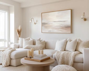 Sepia Print Landscape Tranquil Abstract Wall Art Soft Beige Neutral Painting Digital Download