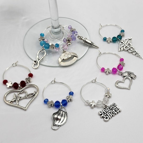 NEW! Medical Nurse Themed Wine Charms Set of 8 Handmade