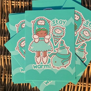 Mini impresiones A6 Kawaii lindo mini cartel de invierno arte de la pared arte de la pared para niños cartel divertido lindo arte impresión linda ilustración decoración de la pared niñas
