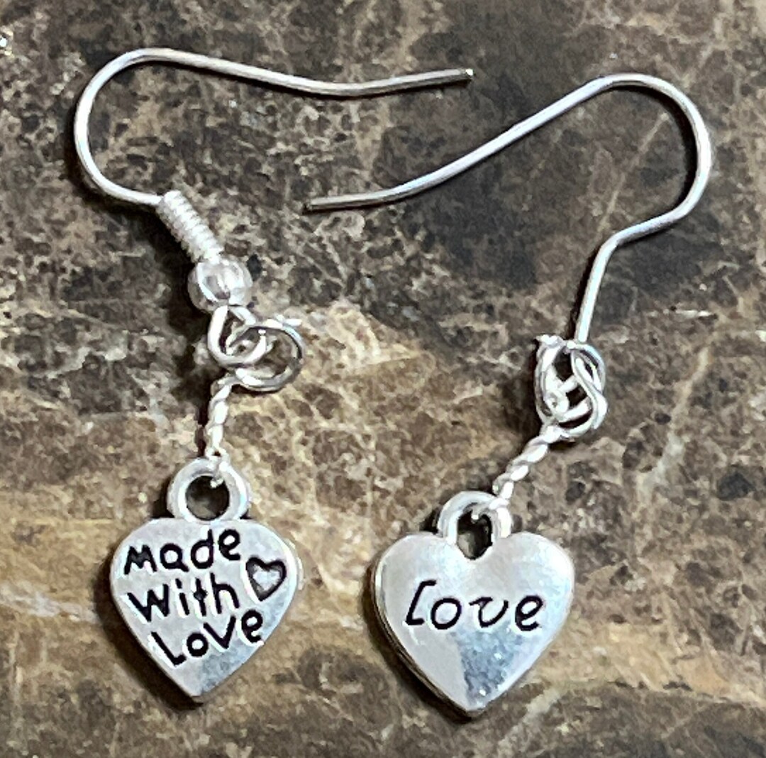 Dangly Heart Earrings That Say “love” and “made With Love” With