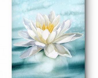 オリジナル水彩画、蓮の花の壁アート、蓮の絵、睡蓮の絵、蓮の花の