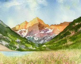 Mountain print, Colorado Landscape painting, Watercolor print, Mountain wall art, Mountain painting, Nature wall art