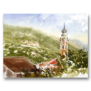 Cabella Ansicht Aquarell Kunstdruck 5×7, Landschaftsmalerei Druck, Natur Wandkunst, kleinformatige Kunst