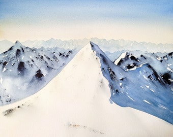 Serene Mountain Landscape painting, Nature wall art, Mountain wall art, Handmade watercolor, Original watercolor painting