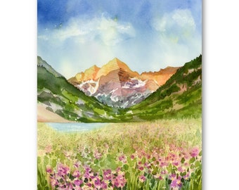Mountain print 5×7, Colorado Landscape painting, Watercolor print, Mountain wall art, Mountain painting, Nature wall art