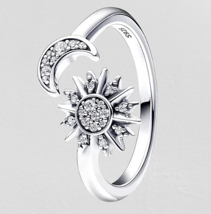 Sterling silver sun and shop moon ring