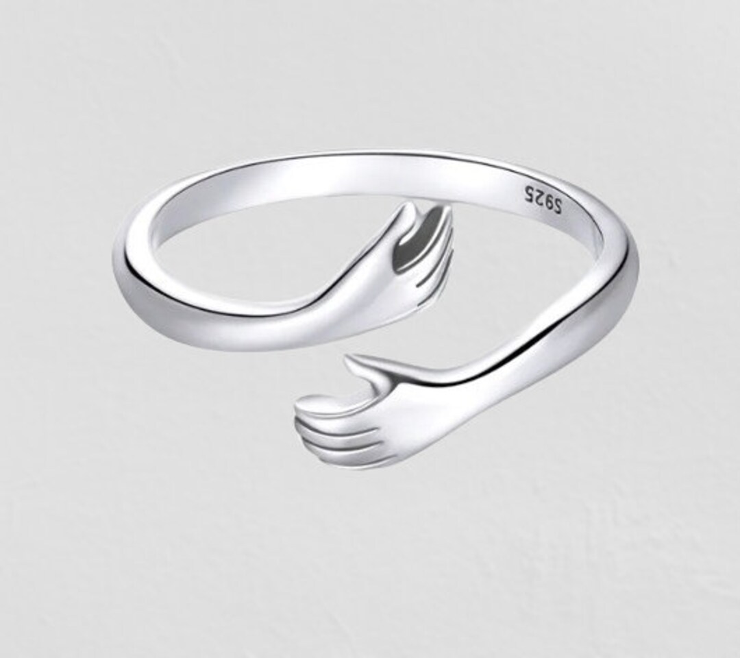 925 Sterling Silver Hug Ring For Women Adjustable Hugging Hands Open