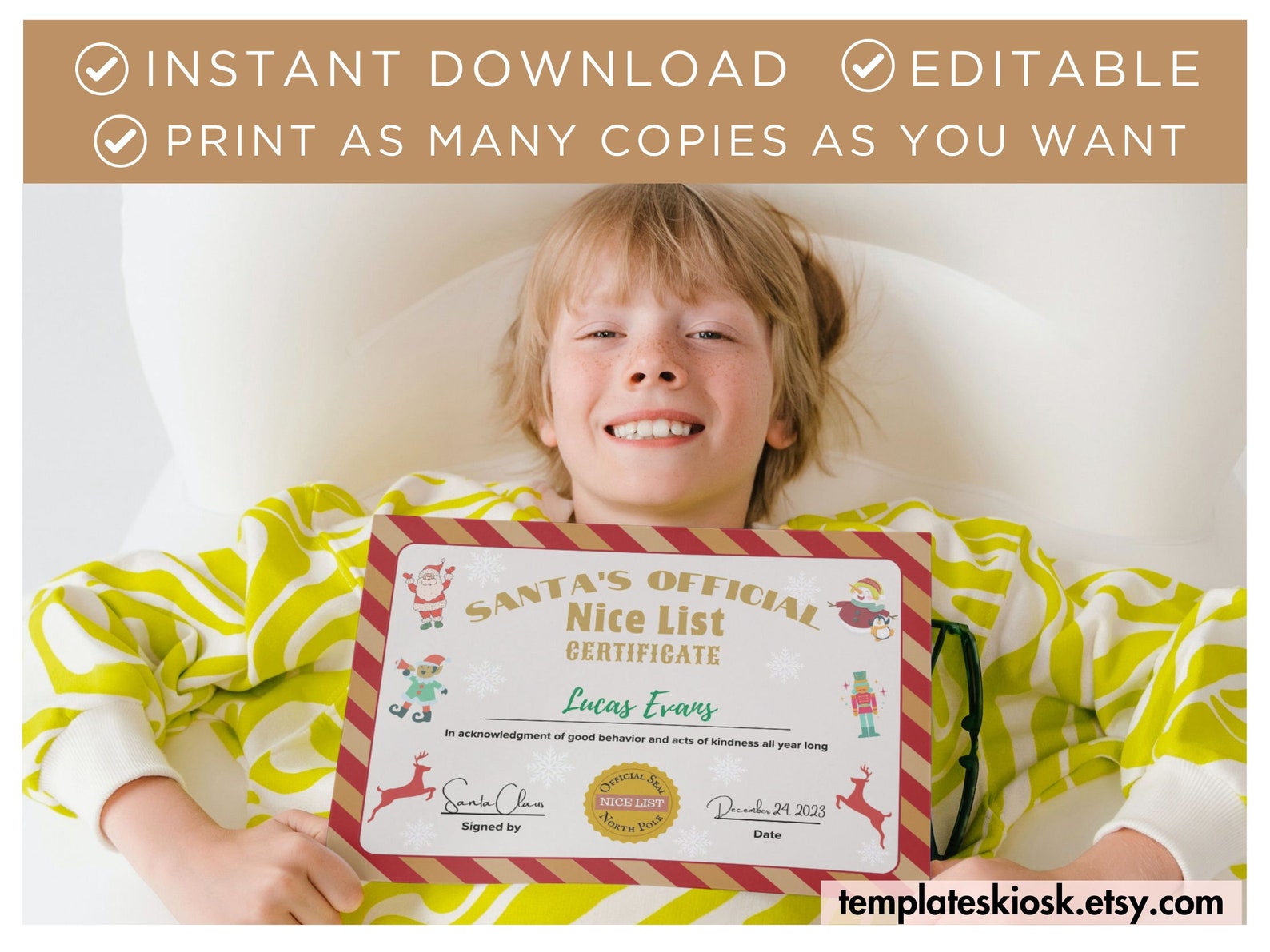 Editable Santa Nice List Certificate Printable Certificate - Etsy