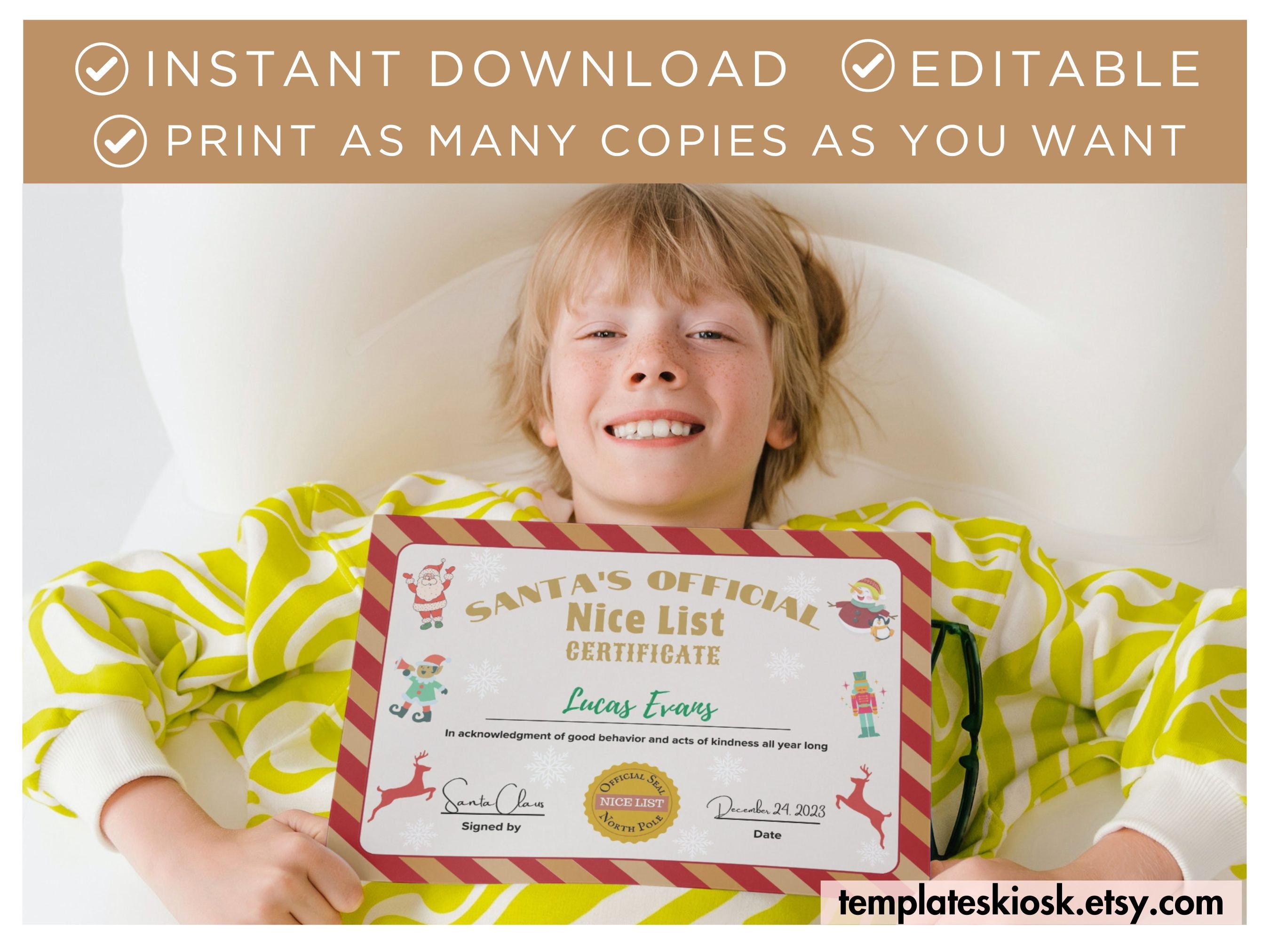 Editable Santa Nice List Certificate Printable Certificate - Etsy