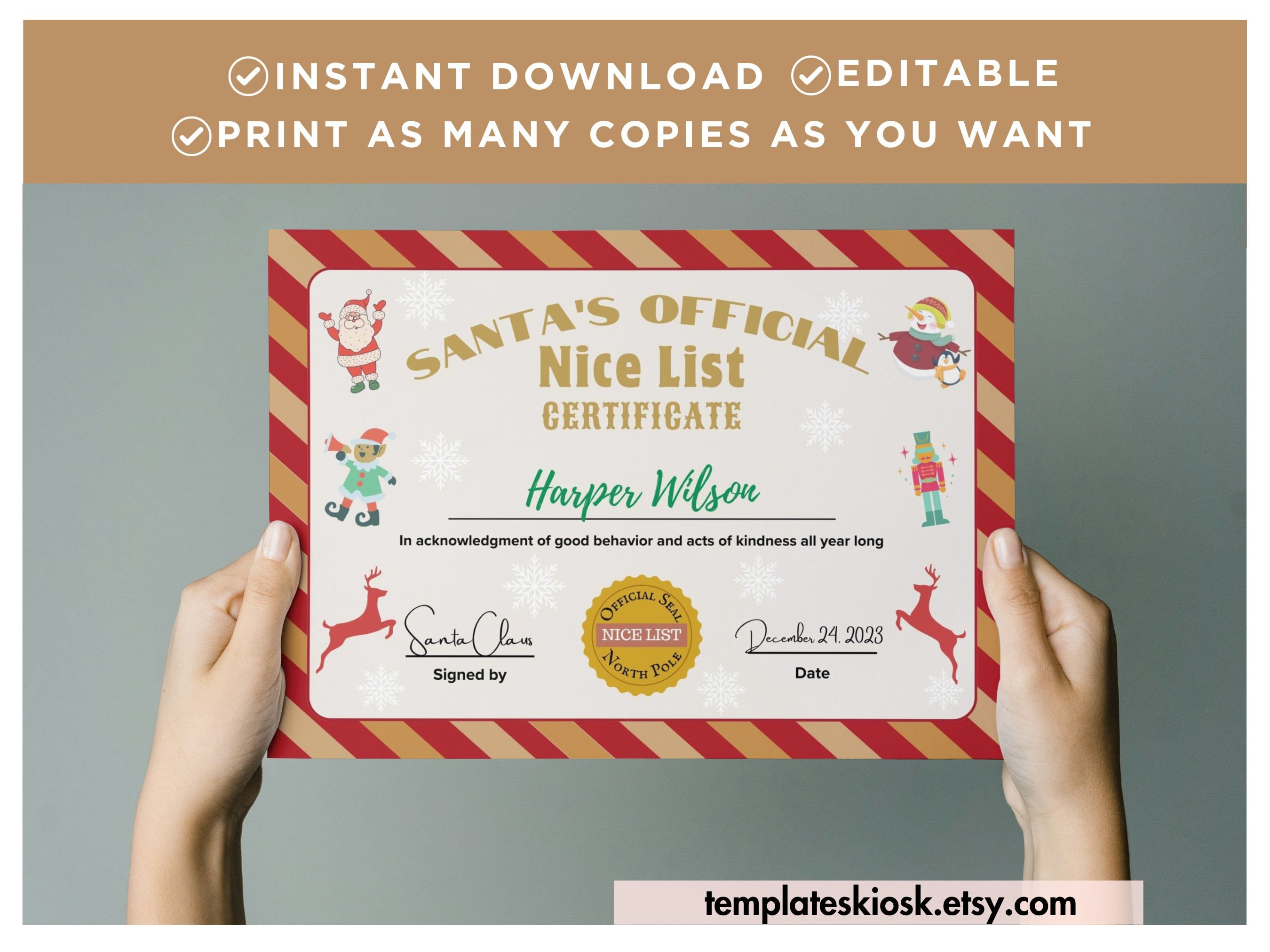 Editable Santa Nice List Certificate Printable Certificate - Etsy