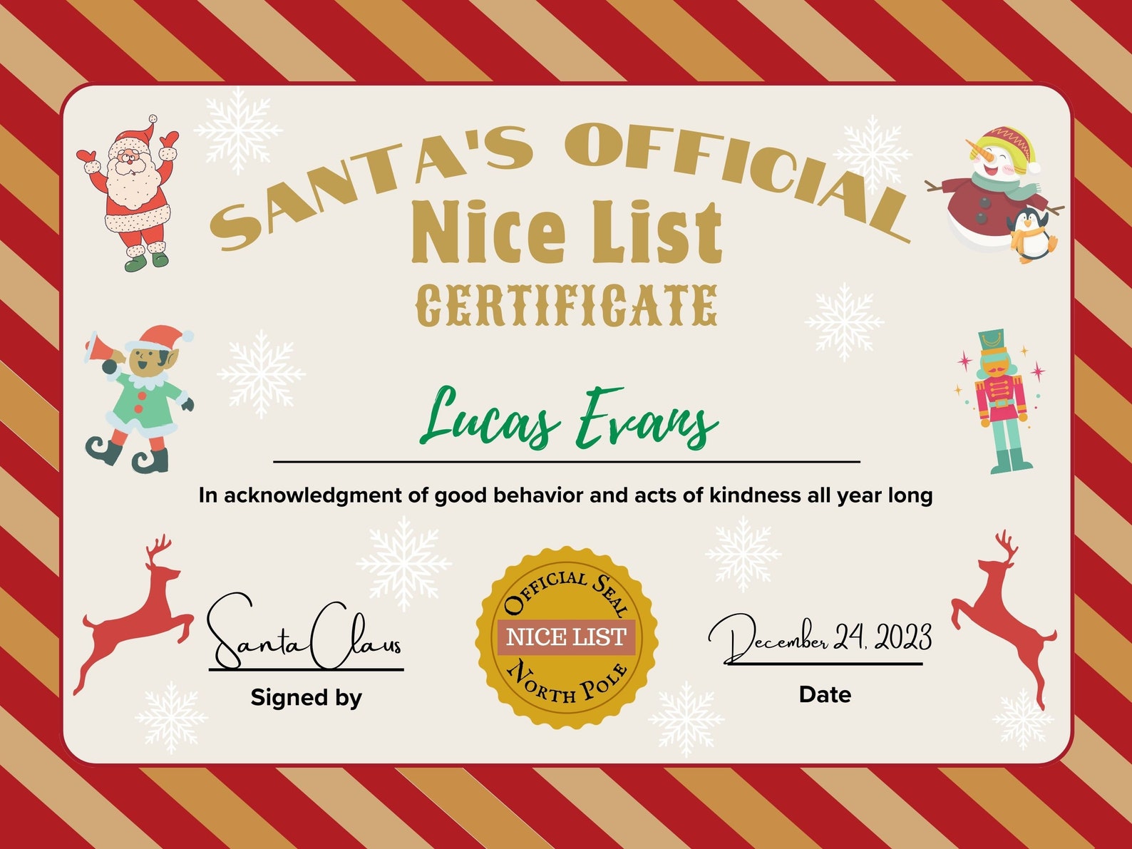 Editable Santa Nice List Certificate Printable Certificate Etsy