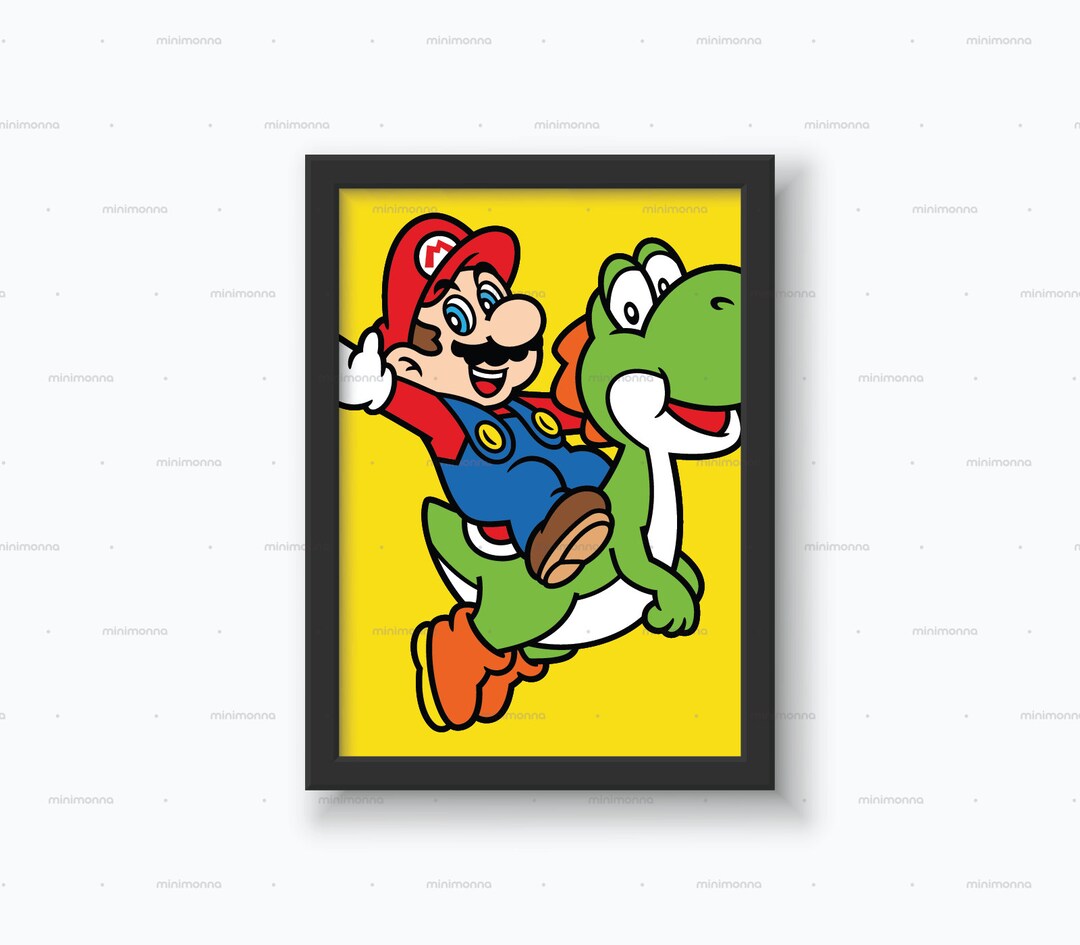 Super Mario, Yoshi, Mario, Wall Decor, Video Game, 80s, 90s, Mushroom