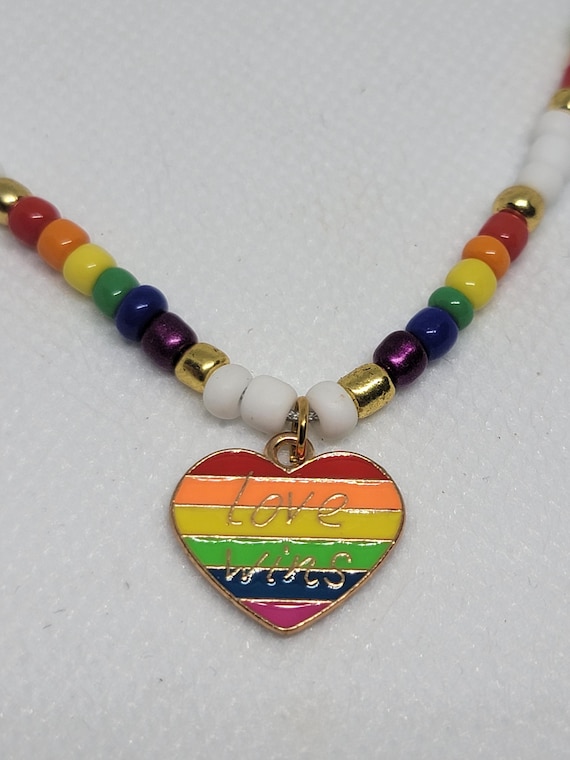 Rainbow Beaded Choker With Rainbow Heart Charm – Handmade LGBTQ+