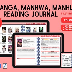 Manga Manhwa Manhua Journal | 1000+ pages, red color, digital reading Journal | fully hyperlinked