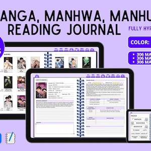 Manga Manhwa Manhua Journal | 1000+ pages, purple color, digital reading Journal | fully hyperlinked