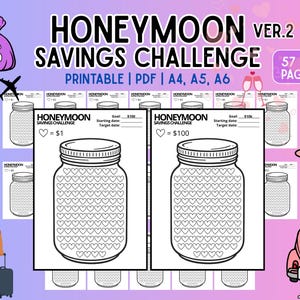 Smekmånad v2: 19 sparutmaningar, spara 100 till 10 000 dollar | Pengasparplan, budgetöversikt, finansiell planerare, pengamål, sparande