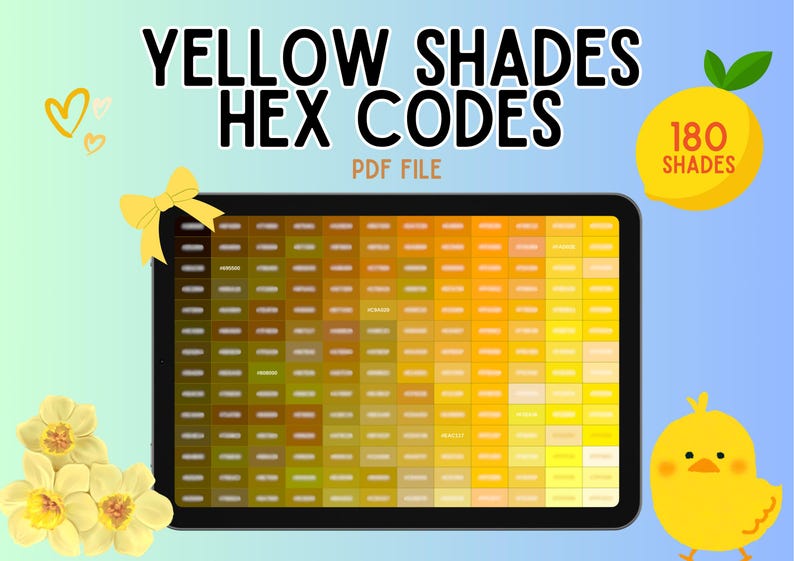 180 Yellow Shades Hex Code Chart for Branding, Web and Graphic Design ...