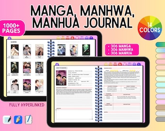 Manga Manhwa Manhua Journal: oltre 1000 pagine, 14 colori / Agenda di lettura digitale, registro capitoli, diario otaku, tracker di webtoon, recensioni di fumetti