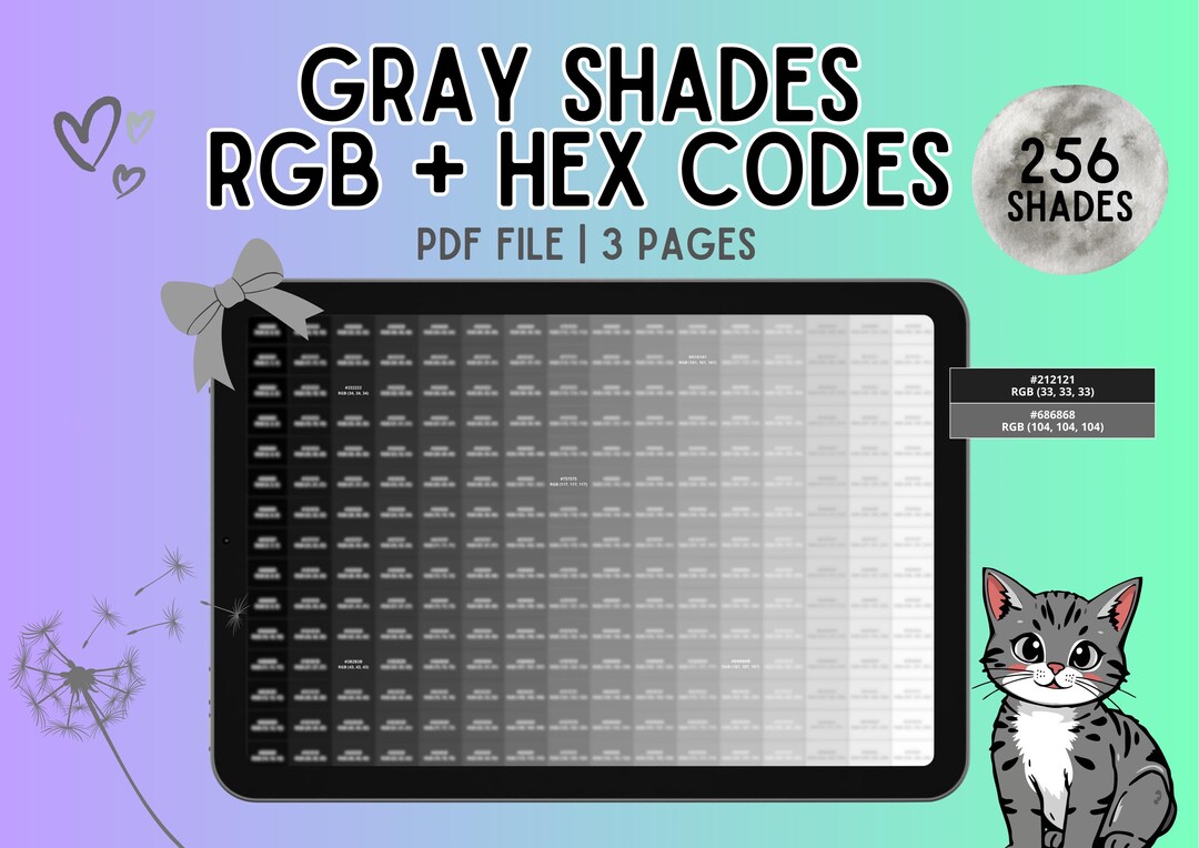 256 RGB + HEX Gray Color Codes | Digital Chart for Branding, Web and ...