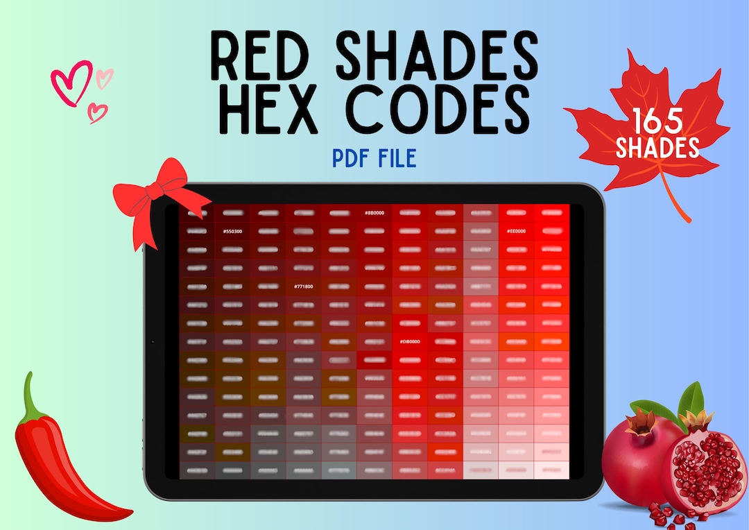 165 Shades of Red | Digital Hex Code Chart for Branding & Design - Etsy ...