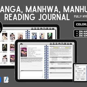 Manga Manhwa Manhua Journal | 1000+ pages, black color, digital reading Journal | fully hyperlinked