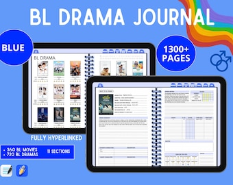 Diario de drama BL: más de 1300 páginas, color azul, seguimiento de dramas de Boys Love, diario de la serie Thai Boys Love, registro de episodios, planificador digital de series