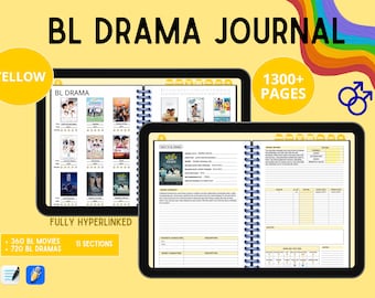 Diario de drama BL: más de 1300 páginas, color amarillo / Seguimiento de dramas de Boys Love, diario de la serie Thai Boys Love, registro de episodios, planificador digital de series