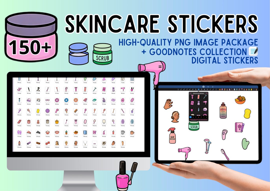 155 Skincare & Self-care Stickers: PNG + Goodnotes Collections Bundle ...