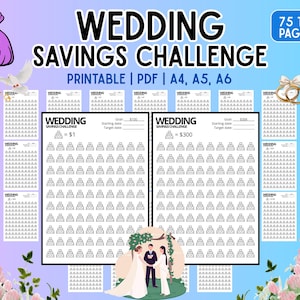 Bröllop v1: 25 sparutmaningar, spara 100 till 30 000 dollar | Pengasparplan, budgetspårare, finansiell planerare, pengamål, sparande