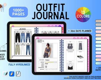 Outfit journal | closet, outfits, planner and more | 13 colors, digital journal, fully hyperlinked