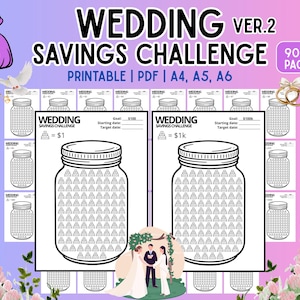 Bröllop v2: 30 sparutmaningar, spara 100 till 100 000 dollar | Pengasparplan, budgetspårare, finansiell planerare, pengamål, sparande