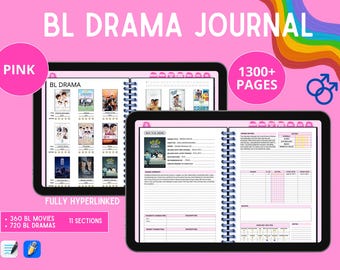 BL Drama Journal: 1300+ pagina's, roze kleur | Boys Love Drama Tracker, dagboek Thai Boys Love-serie, afleveringslogboek, digitale kijkplanner