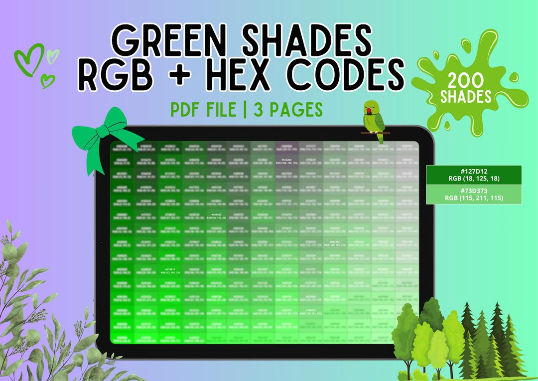 200 RGB + HEX Green Color Codes | Digital Chart for Branding, Web and ...