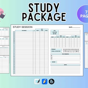 Pacchetto di studio / Planner di studio stampabile, Tracker di esami e test, Fogli di sessioni di studio, Organizzatore per studenti, Planner accademico, Orario delle lezioni