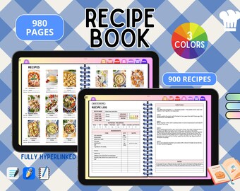 Recipe Book | 900 recipes, 980 pages | Digital journal - 3 colors, fully hyperlinked