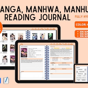 Manga Manhwa Manhua Journal | 1000+ pages, orange color, digital reading Journal | fully hyperlinked