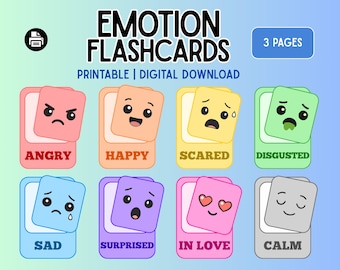 Emoties-flashcards voor kinderen | Afdrukbare gevoelens en emotionele leerkaarten, stemmings- en uitdrukkingskaart, emotioneel bewustzijn voor kleuters