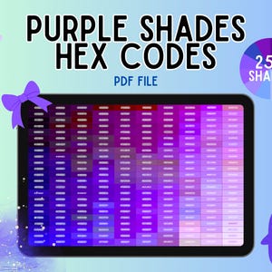 250 Purple Shades Hex Code Chart for Branding, Web And Graphic Design | Printable Color Palette Samples, Color Swatch For Artists & Students