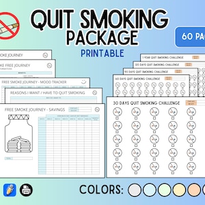 禁煙パック：毎日のチャレンジで禁煙を目指そう | モチベーショントラッカー、セルフケアのヒント、健康ツール | デジタル自己啓発キット