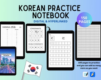 Korean practice notebook | Digital Self-Study Workbook, Hangul Writing, Language Learning And Calligraphy Sheets, Handwriting Exercises