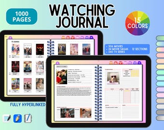 Digital Watching Journal | 1000 Hyperlinked Pages, Movie & TV Series Tracker, 15 colors (Digital Download)