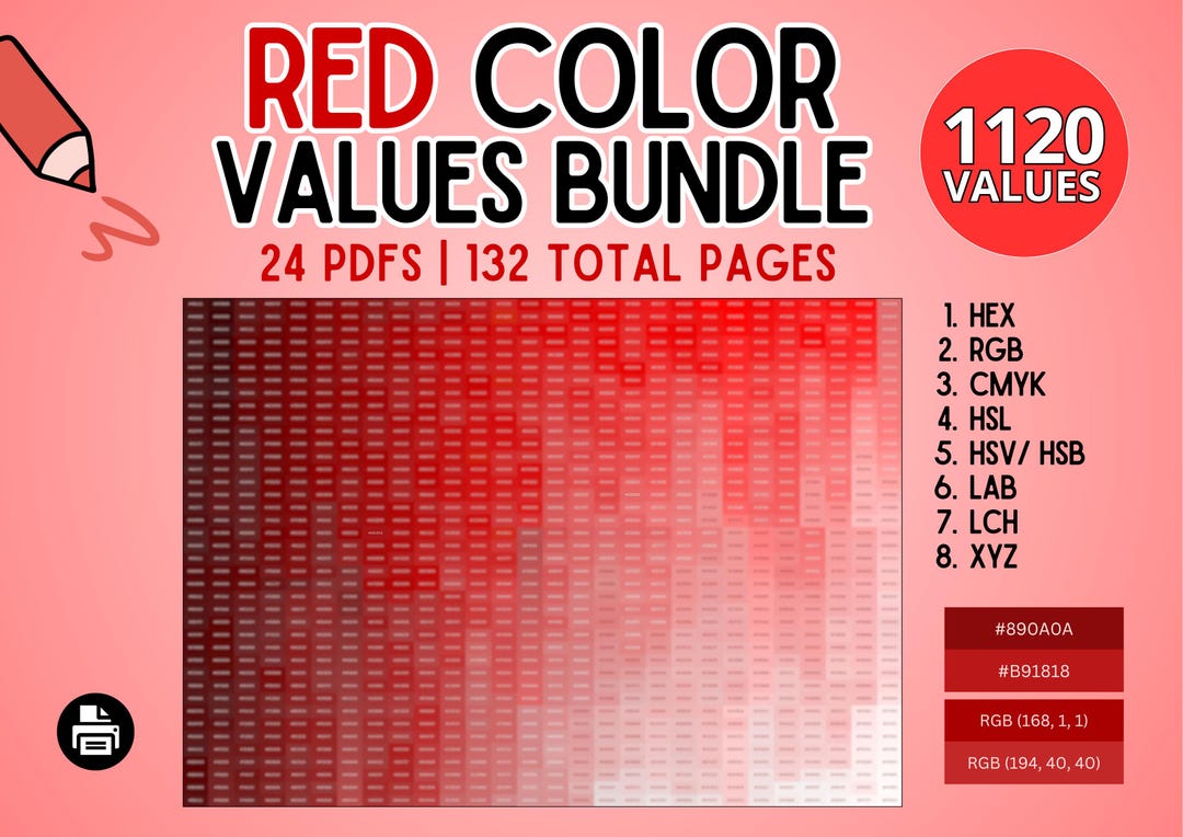 Red Color Rgb Values Red Color Values Bundle: Hex, Rgb, Cmyk, Hsl, Hsv/ Hsb, Lab, Lch, Xyz ...