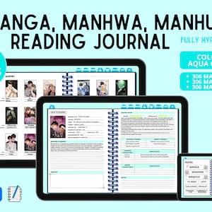 Manga Manhwa Manhua Journal | 1000+ pages, aqua green color, digital reading Journal | fully hyperlinked