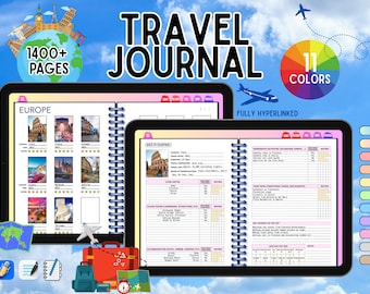 Travel Journal: 1400 pages, 11 Colors | Digital Trip Planner, Vacation Itinerary, Holiday Organizer, Trip Tracker, Packing List, Journey Log
