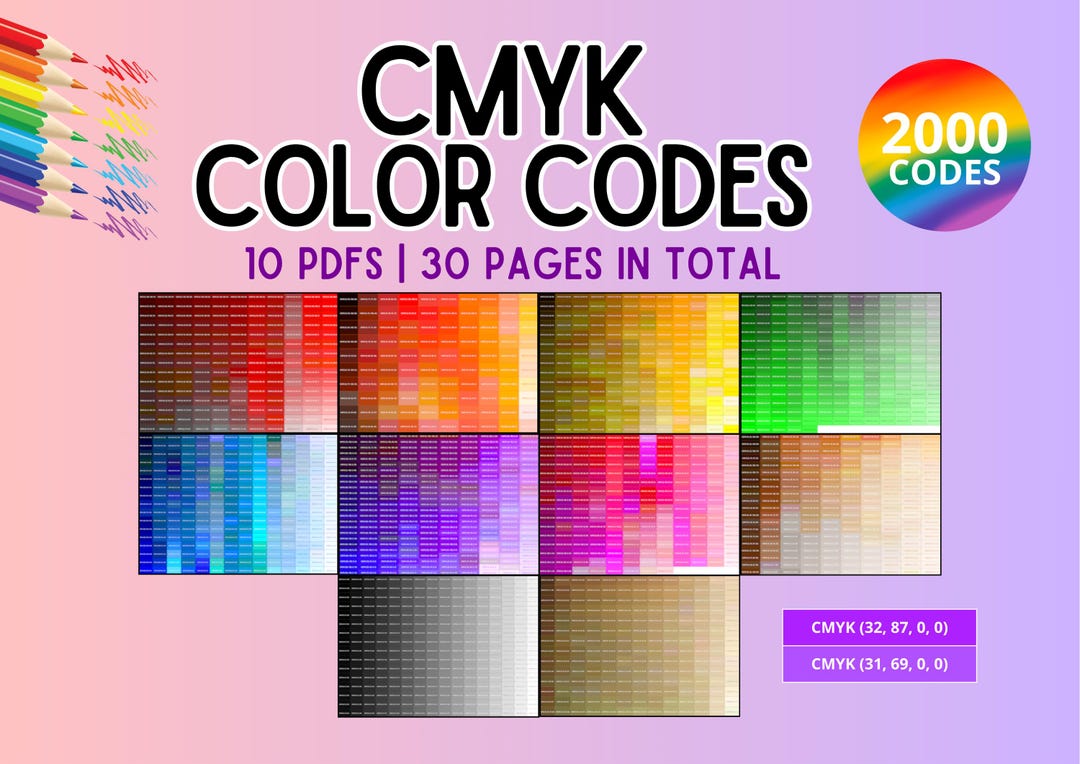 2000 CMYK Color Codes: Pdf Bundle, Printable Color Palette Chart ...