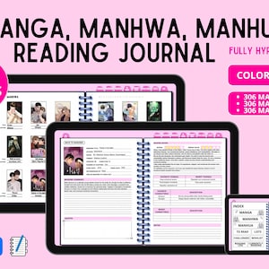 Manga Manhwa Manhua Journal | 1000+ pages, pink color, digital reading Journal | fully hyperlinked