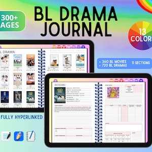 Diario de drama BL: más de 1300 páginas, 13 colores / Seguimiento de dramas de Boys Love, diario de la serie Thai Boys Love, registro de episodios, planificador digital de series