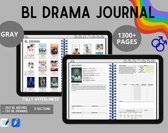 BL Drama Journal: 1300+ pagina's, grijze kleur | Boys Love Drama Tracker, dagboek Thai Boys Love-serie, afleveringslogboek, digitale kijkplanner