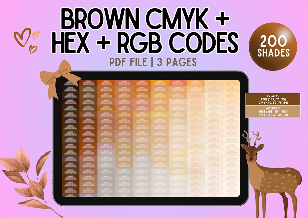 Brown Color In Rgb Code 200 CMYK + HEX + RGB Brown Codes | Printable Color Palette Chart, Color ...