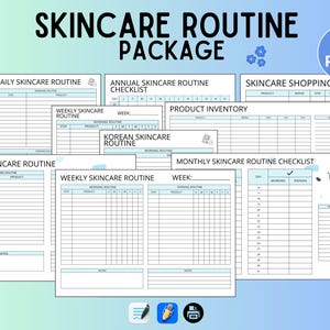 Hautpflege Routine Paket | Blaue Printables, Horizontale & Vertikale Layouts